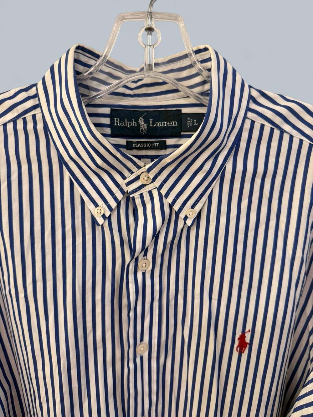 Ralph Lauren Men's Classic Fit Blue and White Striped Long-Sleeve Button-Down Sh - Picture 5 of 11
